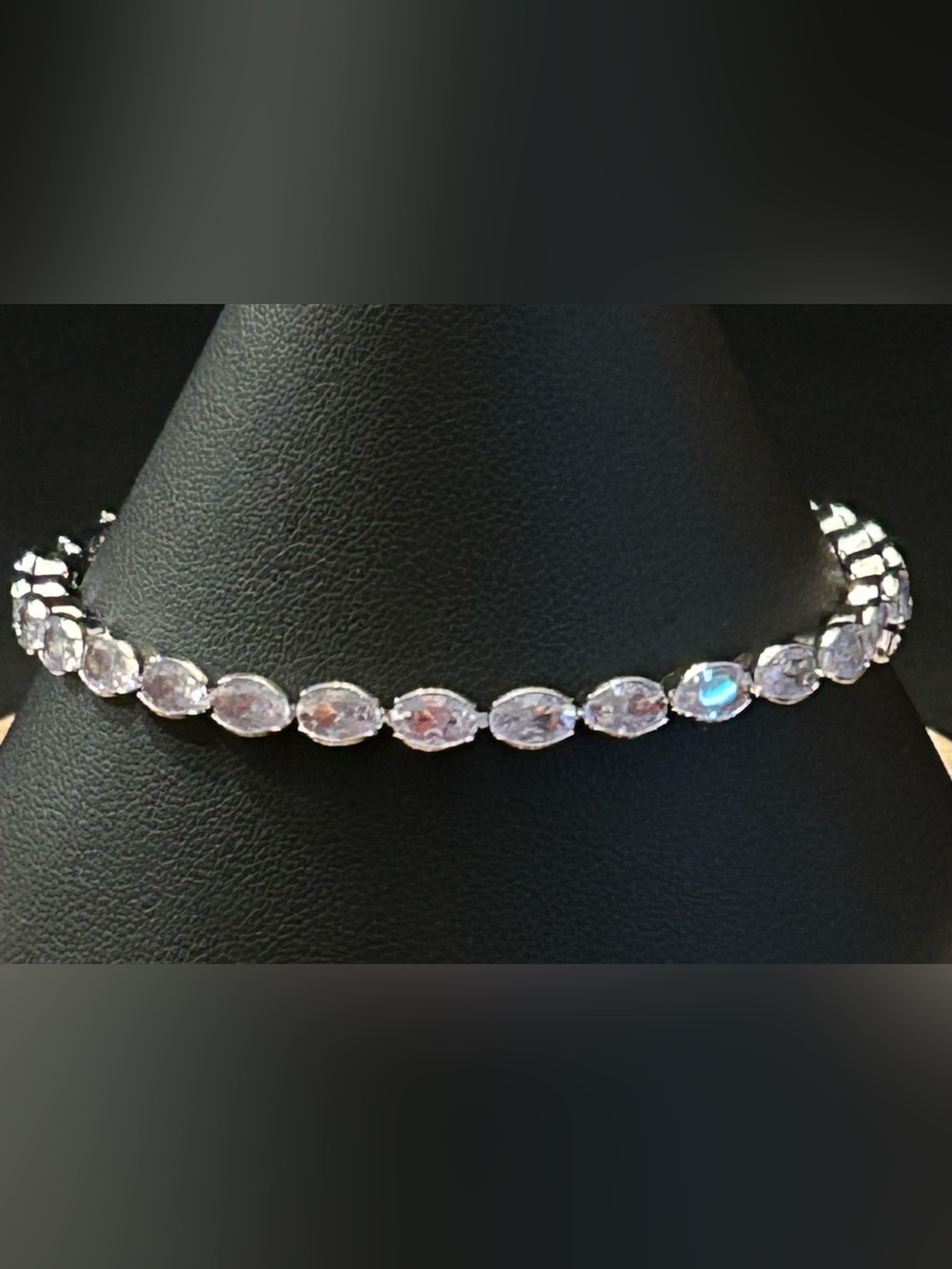 Beautiful Silver-Tone Tennis Link Bracelet with Oval Muted Pink-Mauve Crystals